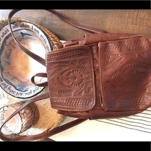 Rich Brown tooled leather backpack-style purse